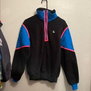 Black and Blue Zip Up Vintage Sweater with High Collar